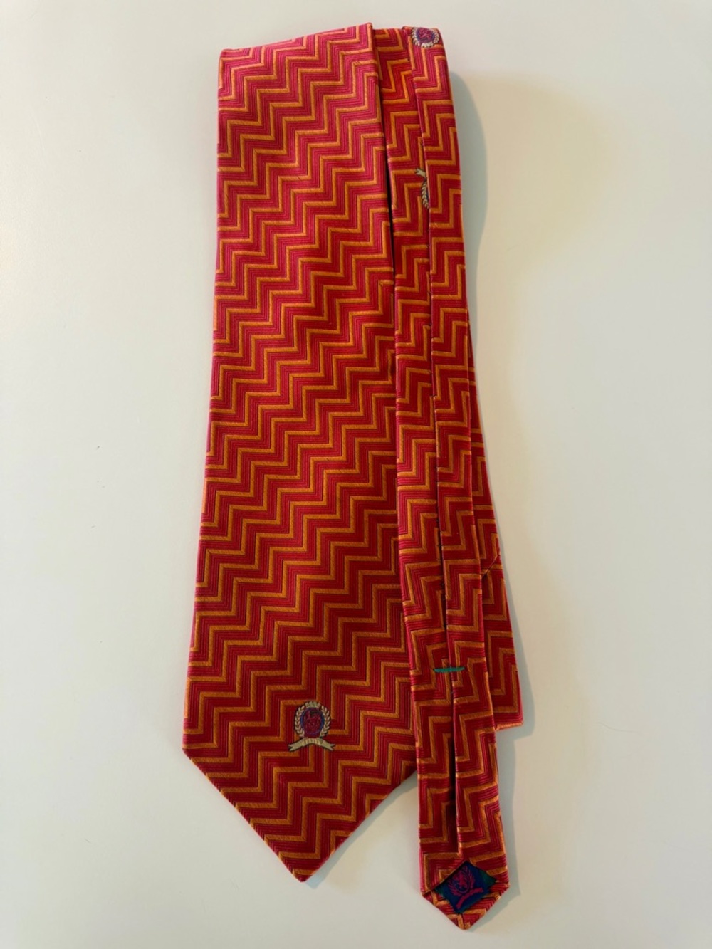 Tommy Hilfiger Vintage Red and Orange Chevron Silk Tie